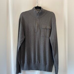 Bill Blass Men's Grey 100% Cotton Knit 1/4 Zip Sweater Medium Collegiate Career